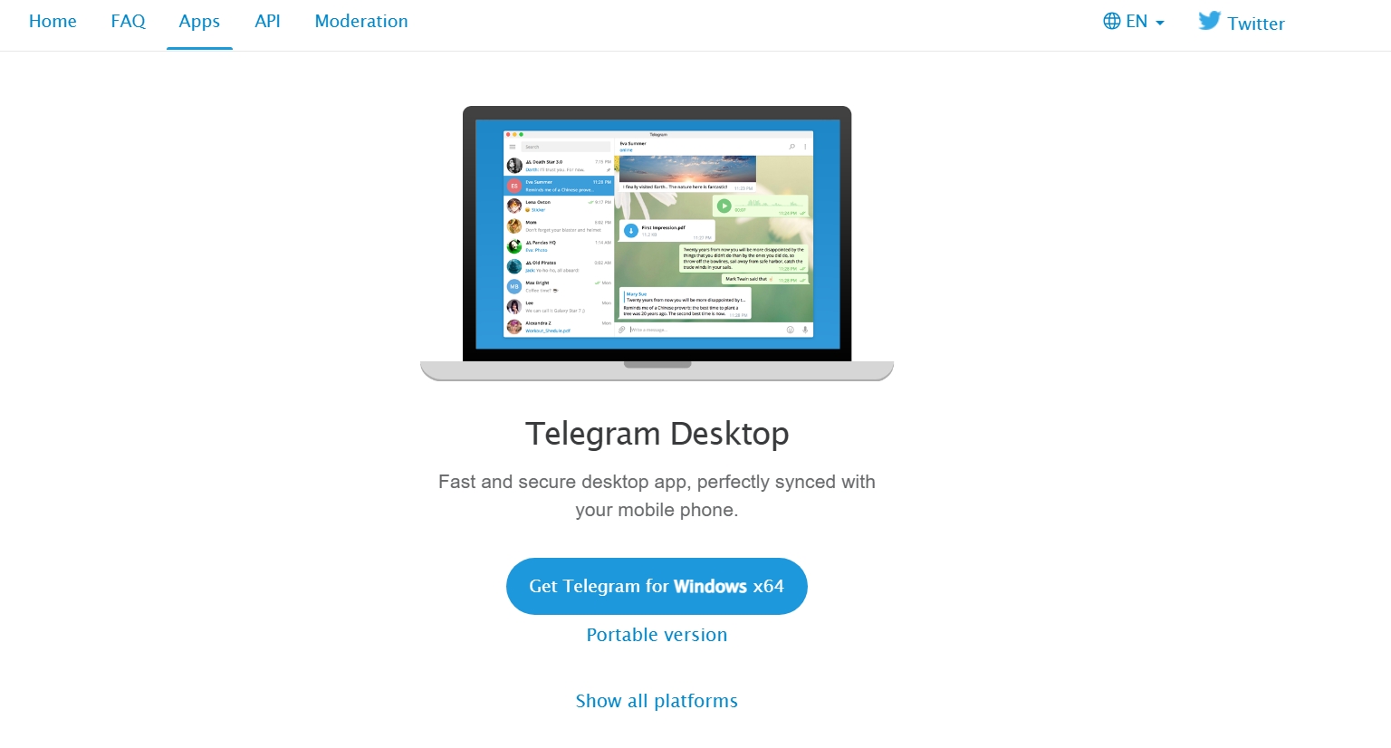 Telegram 官方网站下载页面